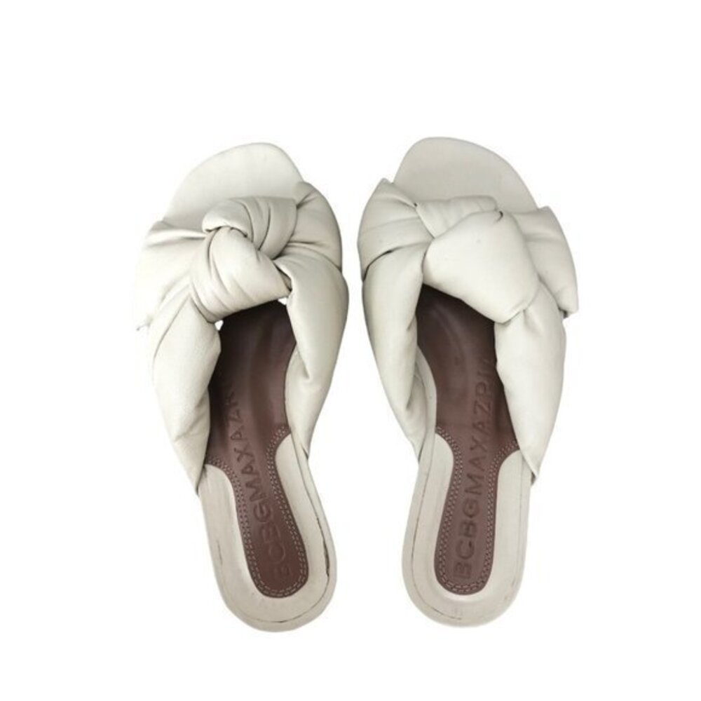 BCBGMAXAZRIA Women's Tinsley Knotted beige Leather Slides size 5